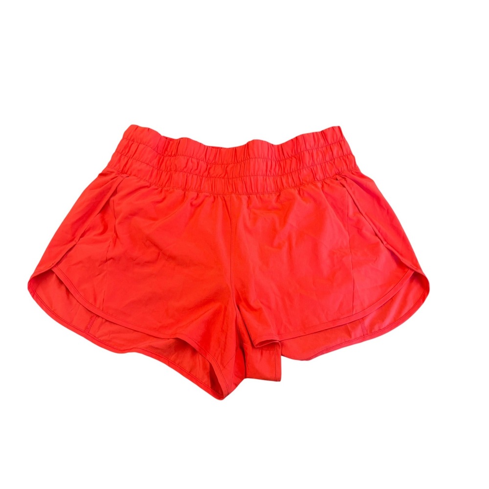 Avia Womens XL High Rise Smocked Waist Running Shorts Neon Orange Dolphin Hem